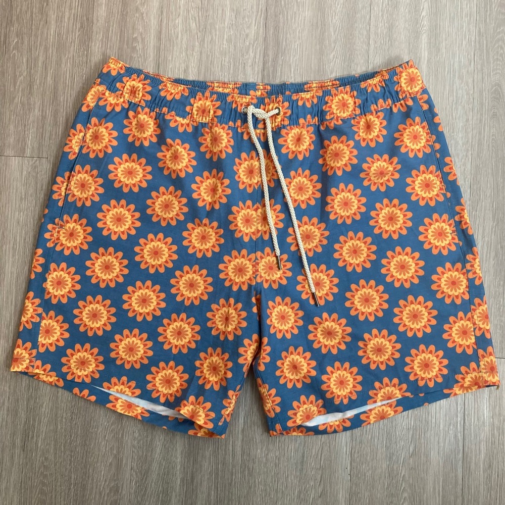 Fair Harbor Swim Shorts Mens XXL Blue Floral Board Trunks Lined Beachy Coastal